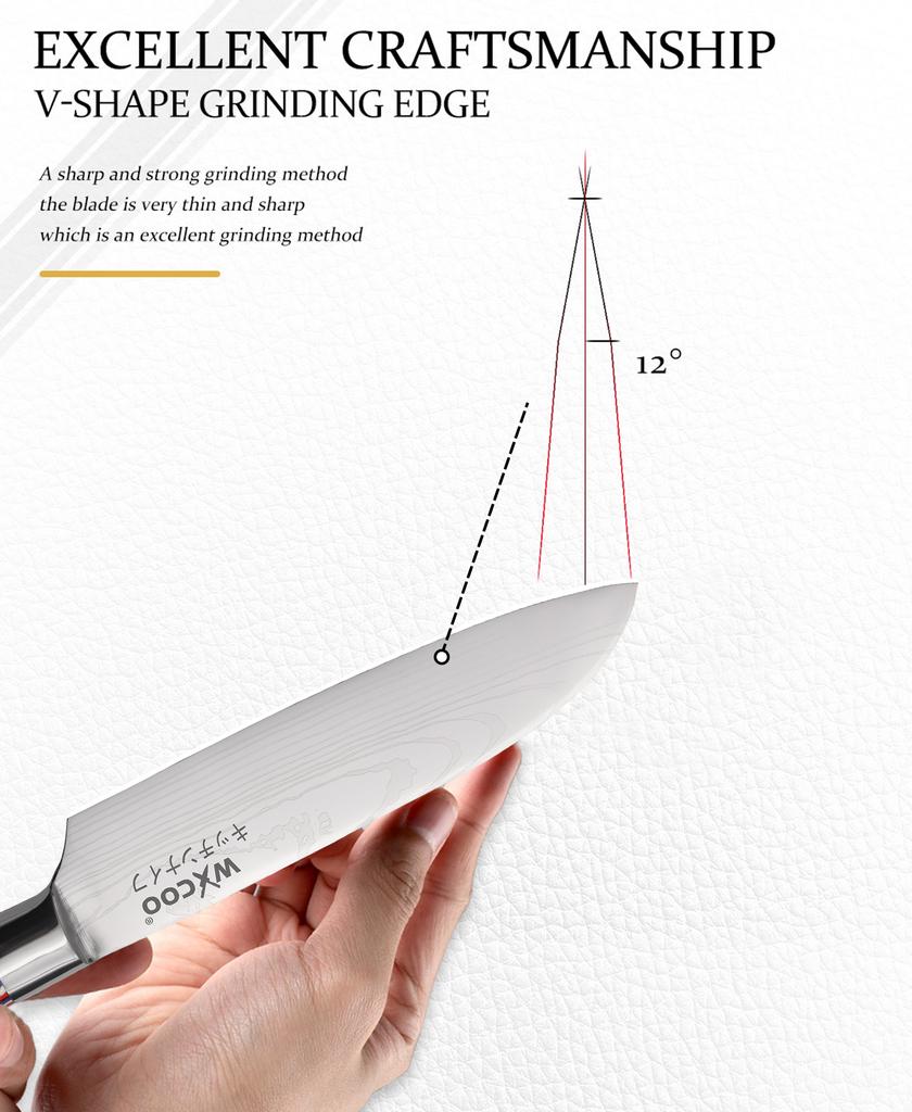 Damascus Steel Pattern Santoku Knife Professional Japanese Chef's Knife Sharp Enough for Slicing Meat Fish Fruit Kitchen Cleaver