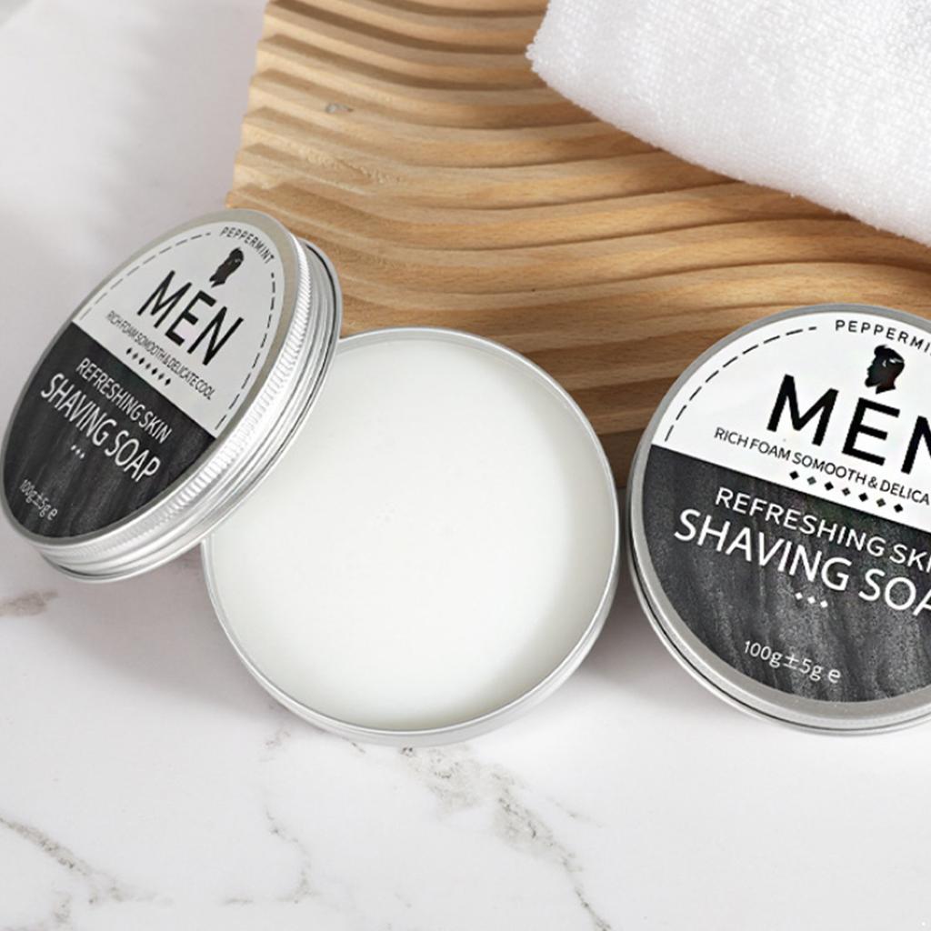100g Men’s Shave Soap, Peppermint Formula, Rich Foam, Softens Beard, Deep-Cleansing, for Facial Grooming & Home Use