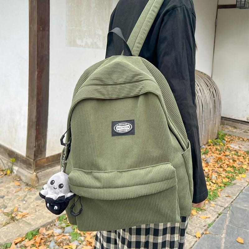 Zaino in velluto a coste da studentessa a tinta unita