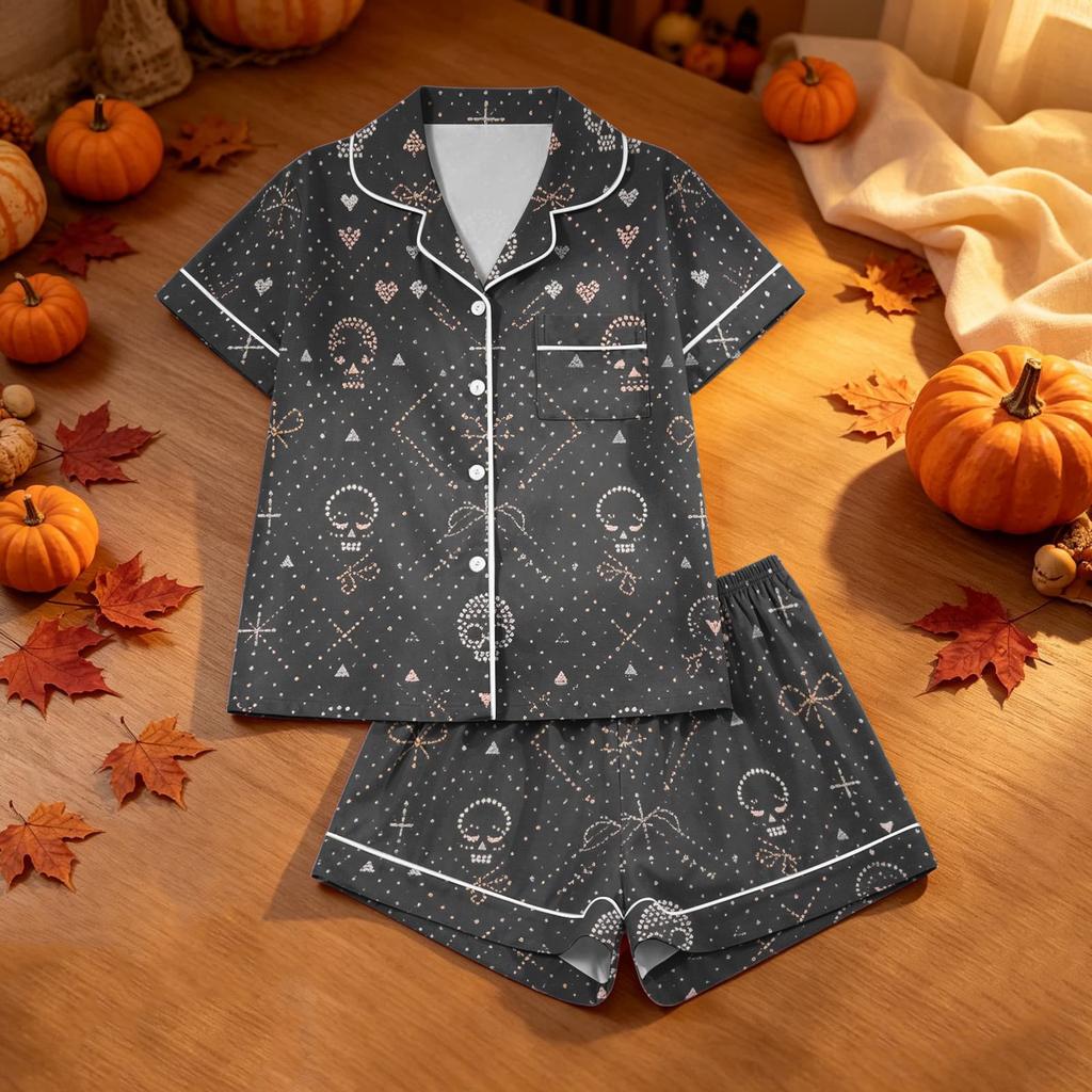 Women's Halloween Pajama Set 2 Piece Printed Sleepwear for Casual Comfort