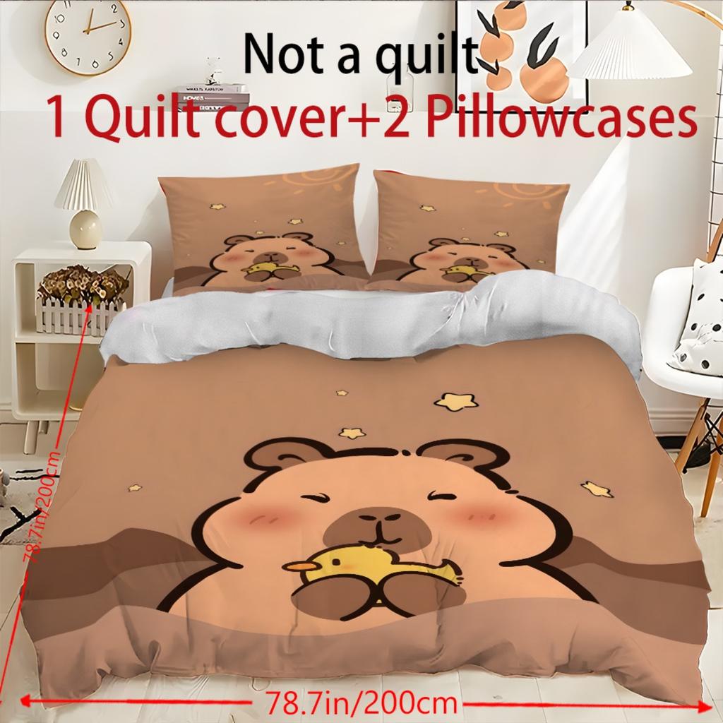 Cute Capybara Bedding Set 3D Printing 2-3 Piece Set (No Core) Duvet Cover Set Gift Bedroom Home Decor Textile For Kids Cute Gift