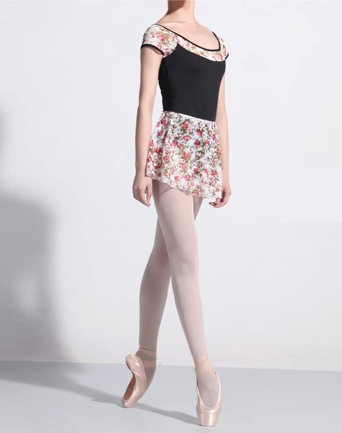 ProDance Ballet Leotard In and Light Blue with Floral Half PLHA015B Women's White, Black, Print, Cup, (L(165), Black)