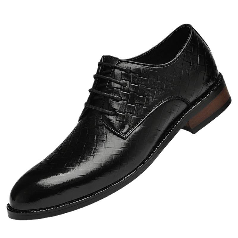 Thick-soled Heightening Shoes, Light-mouth Polishing Dress Shoes, Suit Men's Embossed Woven Leather Shoes, Autumn Men's Work