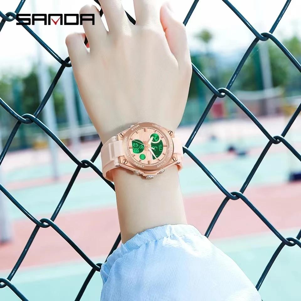 Sanda 6067 Large Screen Sport Watch Women's Sports Electronic Digital Watch Male Multi-Function Outdoor Waterproof Wristwatch