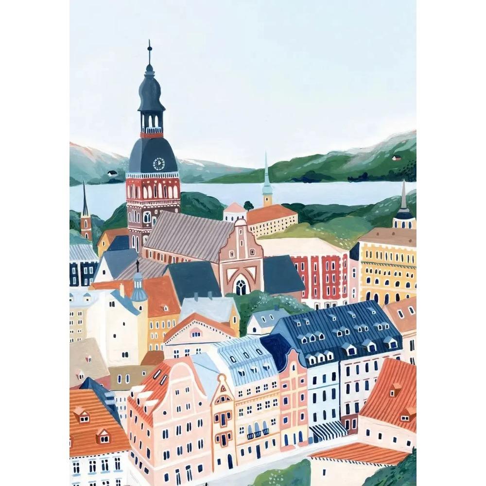 World Travel City Poster Landscape Greece Italy Florence Paris France Canvas Print Painting Wall Art Living Room Home Decorative