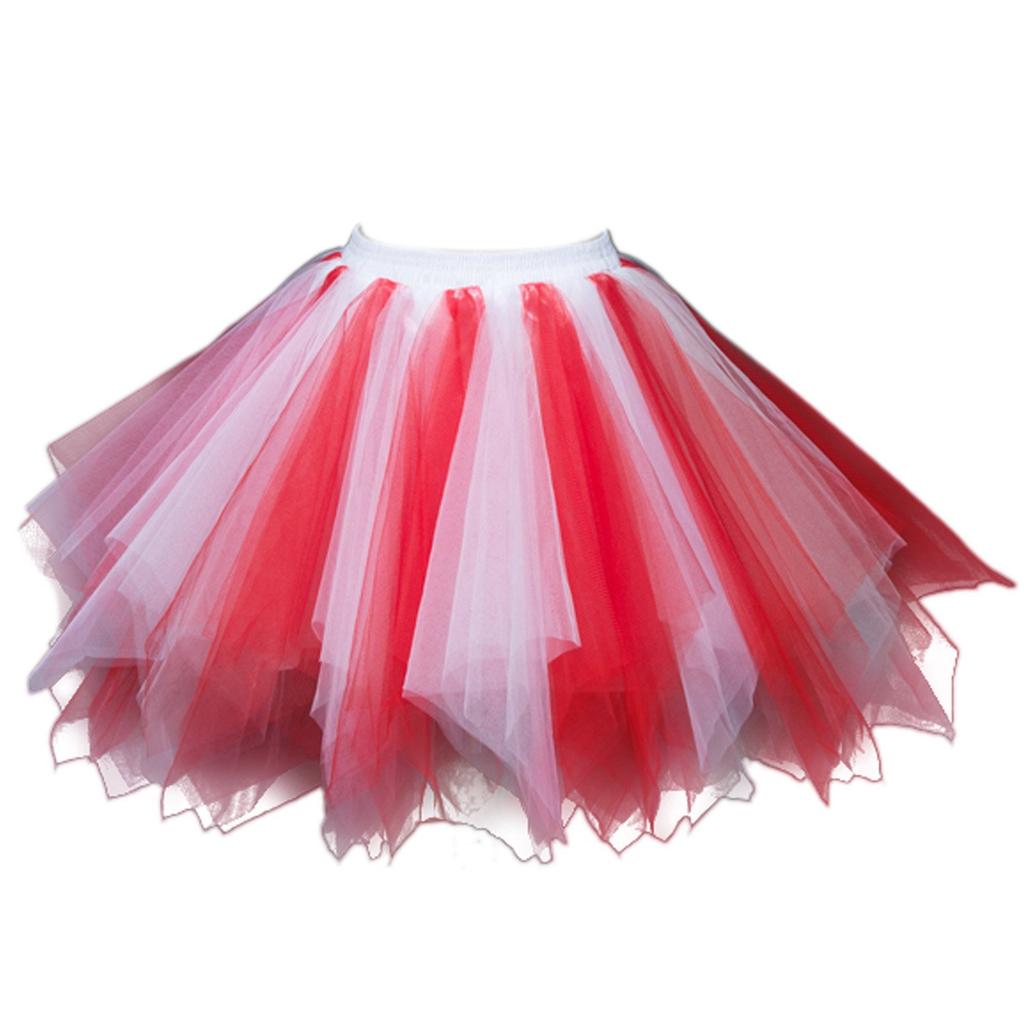 FEOYA Tutu Skirt with Tulle for Voluminous Dance Performances and Costumes Panniers, Multi-Layered (White & Red)