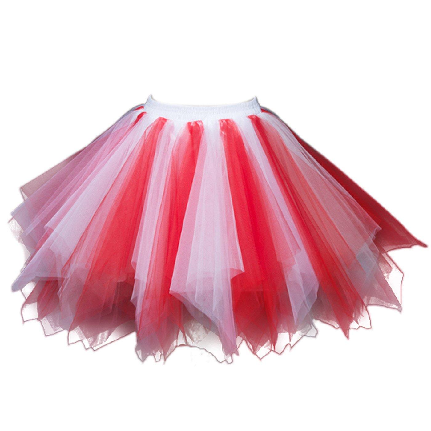 

FEOYA Tutu Skirt with Tulle for Voluminous Dance Performances and Costumes Panniers, Multi-Layered (White & Red)