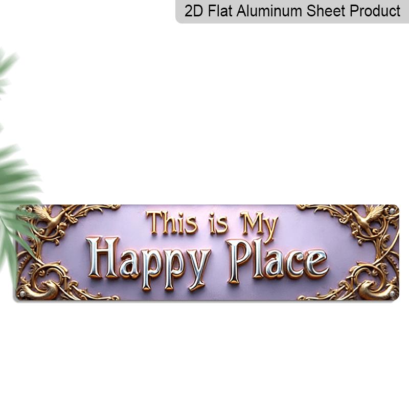 

2D Flat, 1pc, 3.94 X 15.74 Inches Aluminum Decorative Sign -2D Flat, Vintage This Is My Happy Place Metal Wall Sign - Elegant Cursive Lettering 40cm x 10cm