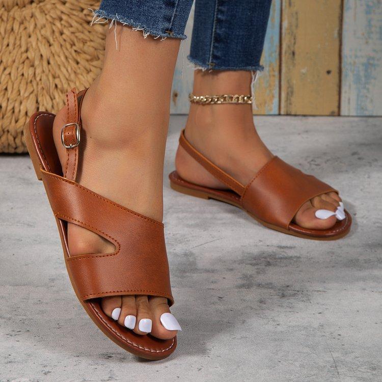 

Внешняя торговля 2025 лето новые европейские и американские сандалии на плоской подошве большого размера легкие и удобные модная женская обувь нескользящая 43 светло-коричневого