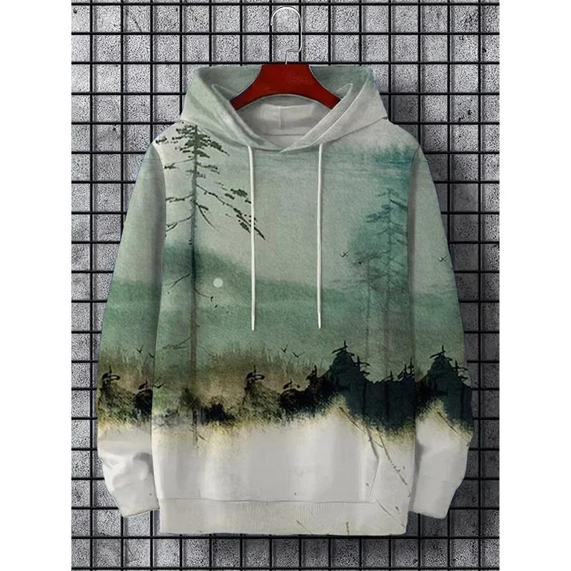 Japanische Harajuku Bedruckte Hoodies für Herren Berg Katze Tentakel Grafik Sweatshirts Lässig Lockeres Sweatshirt Lange Ärmel Pullove