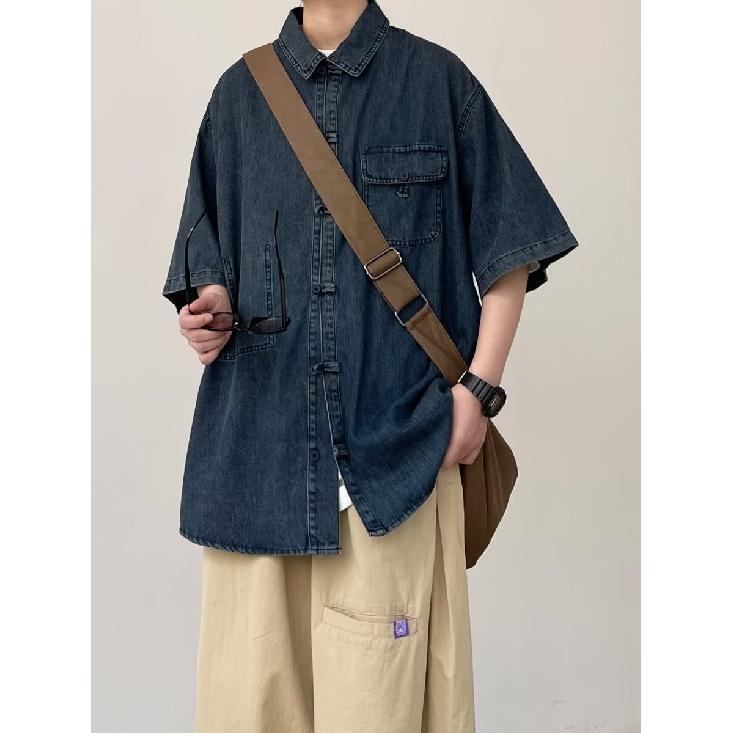 Jachetă de denim vintage în stil chinezesc nou de vară pentru bărbați și femei, top din denim spalat cu nasturi retro largi