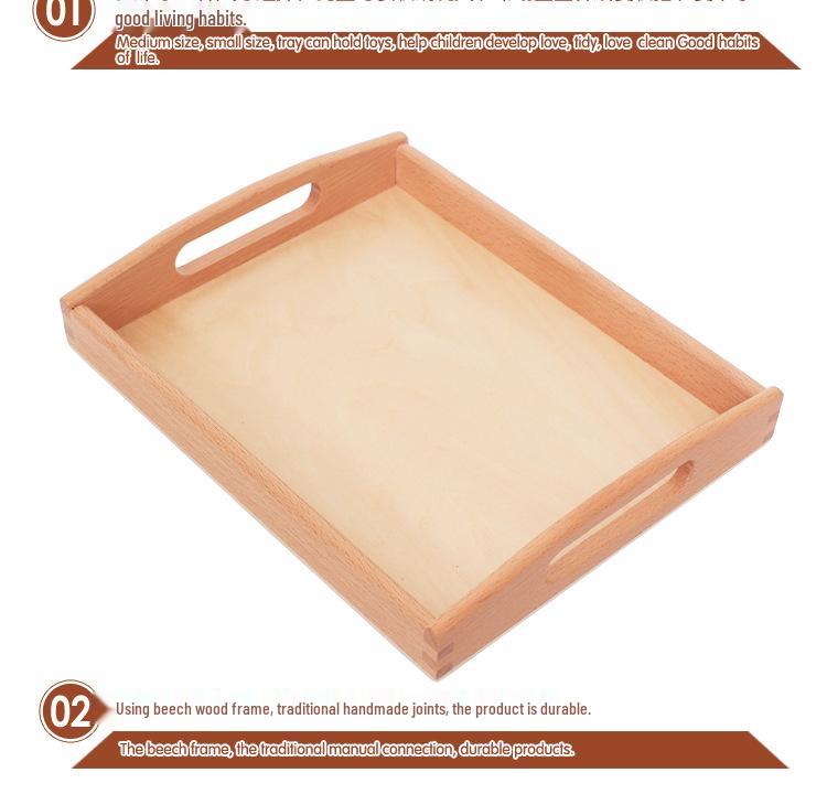 Montessori Wooden Tray for Early Education and Practical Life Activities - Beechwood Storage and Toy Tray for Kindergarten.