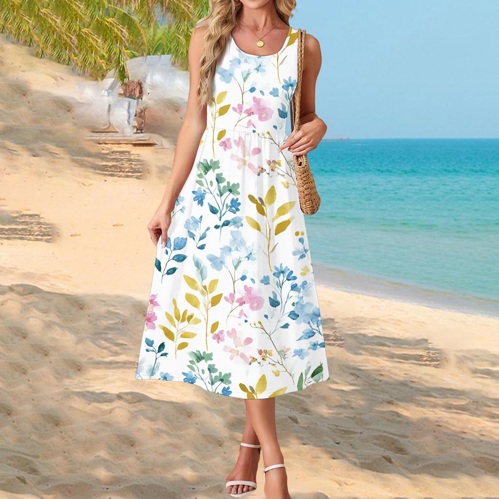 Womens Maxi Dress Boho Maxi Dress Floral Maxi Dress Long Dresses for Women Sleeveless Summer Maxi Dress Casual Style