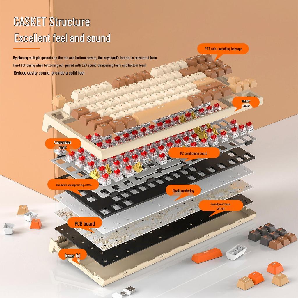 Free Wolf M88 Wireless Mechanical Keyboard with Dual-Mode Bluetooth, PBT Keycaps for Gaming and Office Use.