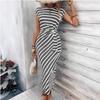 Damen Kurzarm Midi-Kleid mit diagonalen Streifen und geknoteter Taille, ausgestellt, in 6 Farben