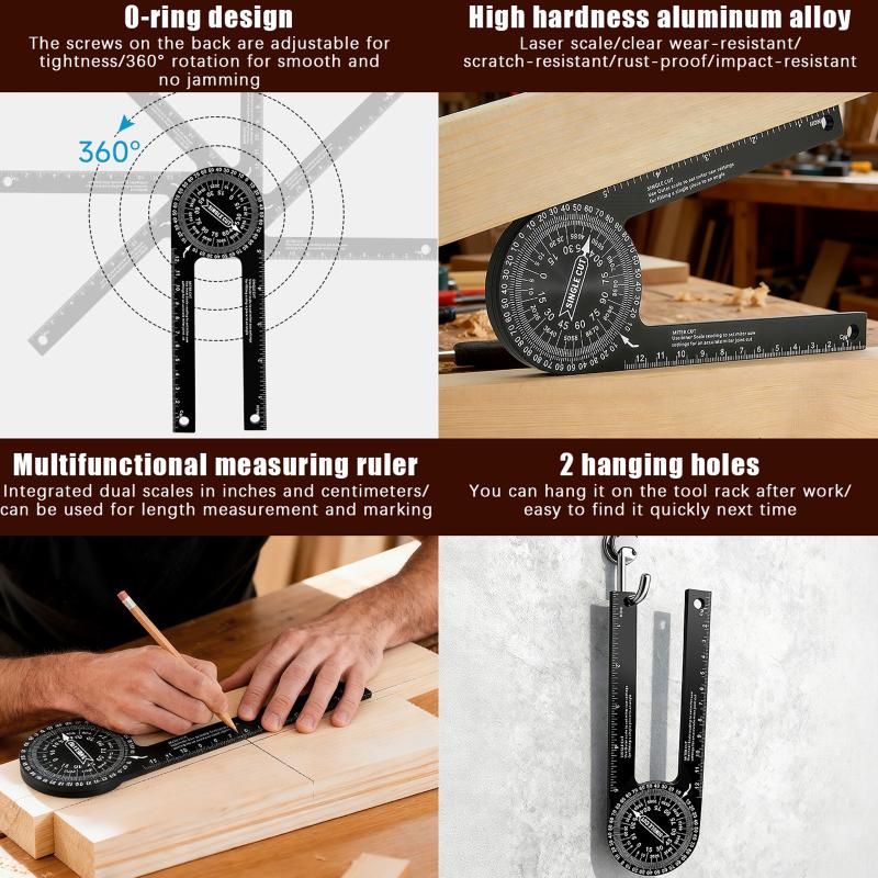 Aluminum Miter Saw Protractor 7-Inch Rust Proof Angle Finder Featuring Precision Laser Engraved Scales