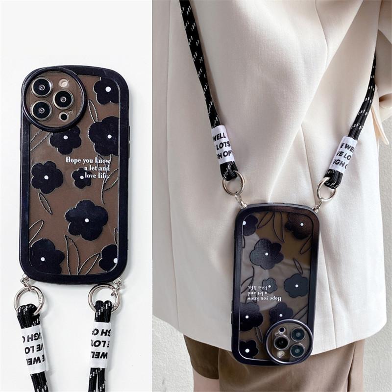 

Ожерелье через плечо Ремешок Цветок Прозрачный чехол для телефона для Iphone 14 13 Pro Max 11 12 X Xr Xs 7 8 Plus Se3 Прозрачный мягкий чехол
