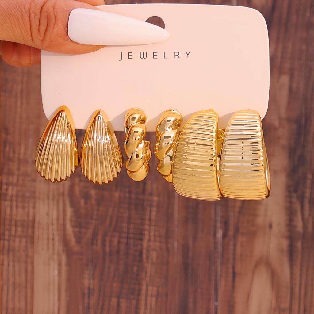 Women's Geometric Gold Teardrop and Twist Earring Set (3-9 Pairs)