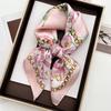 Pink Chain Tulip Scarf Lightweight Silk Like for Modern Ladies Office Party Neck Hair Bandana Bag Accessory Trendy Women Scarf