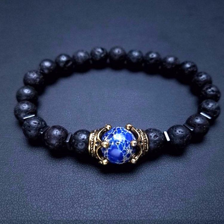 Shein TK Crown Bracelet: Tiger Eye, Volcanic Rock, Lapis Lazuli, Hematite, Emperor Stone.