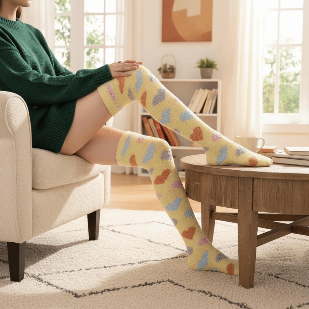 Heart Floor Plush Stockings Sleeping Long Tube Socks Cute Coral Fleece Stockings Winter