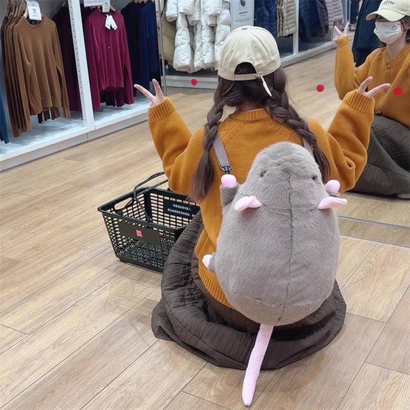 Cute Rat Backpack Plush Toy Grey Brown Mouse Bag Plush Doll Soft Stuffed Animal Toy Birthday Gift Xmas Gift