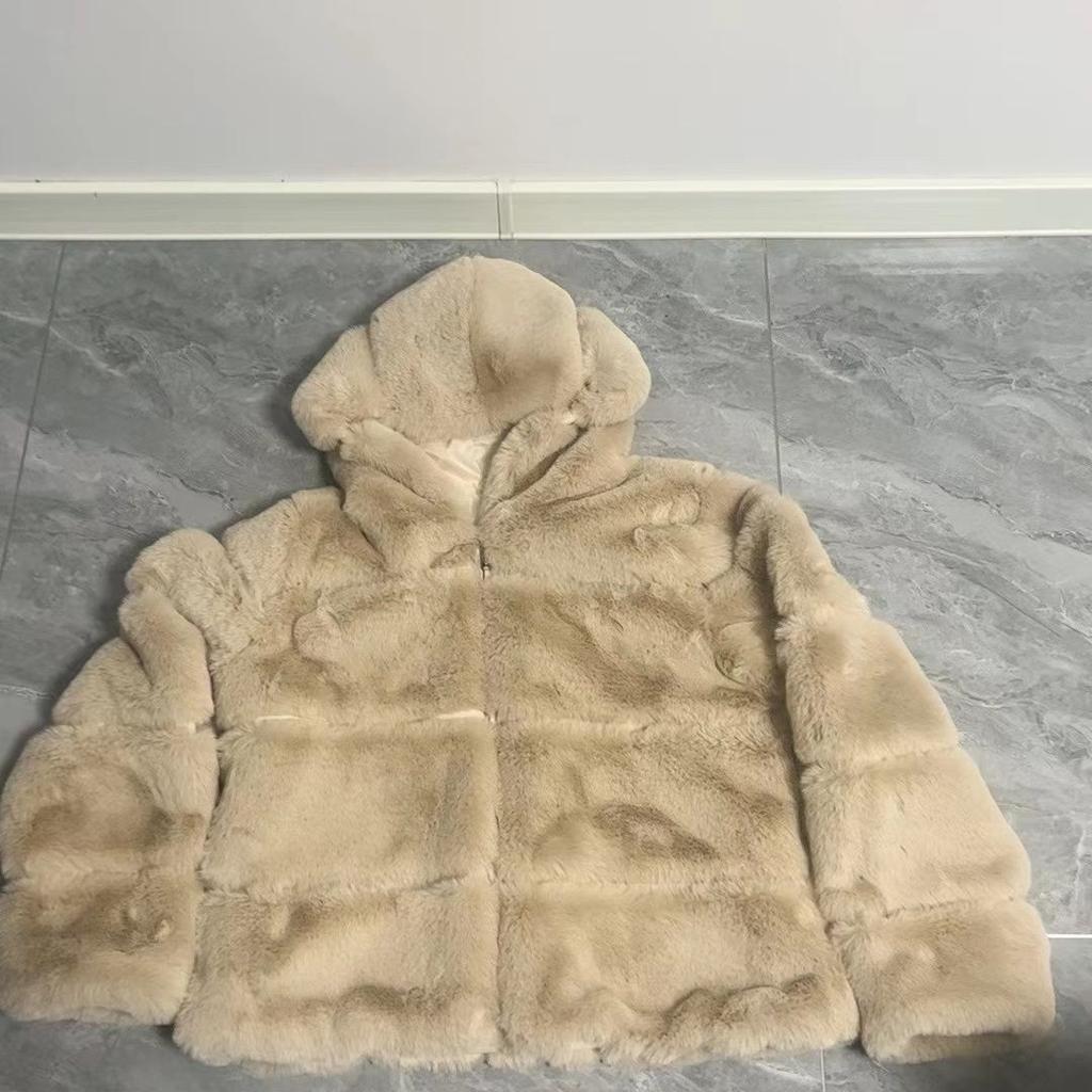 Street style imitation fox fur jacket hooded artificial fur top women's imitation fox fur winter coat
