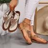 New Bohemian Sandals Women's Beaded Flat Heel Trend Pinch Foot Herringbone Sandal Sand