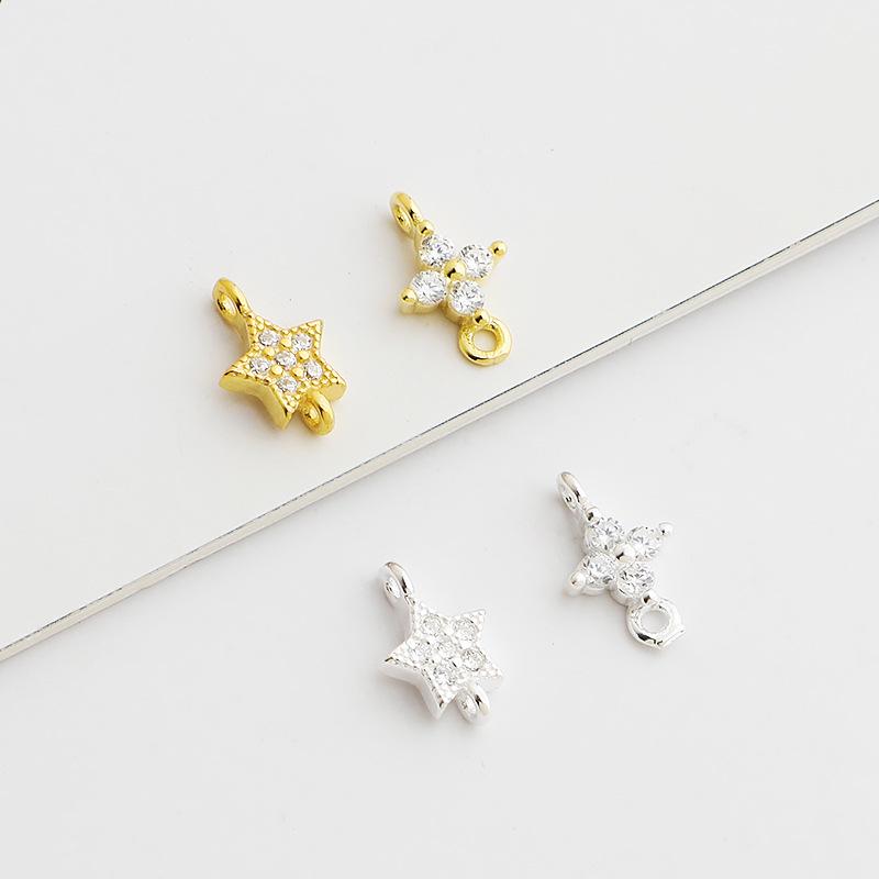 Handmade S925 Sterling Silver Double Circle Star and Diamond Cross Pendant Necklace/Bracelet Accessory