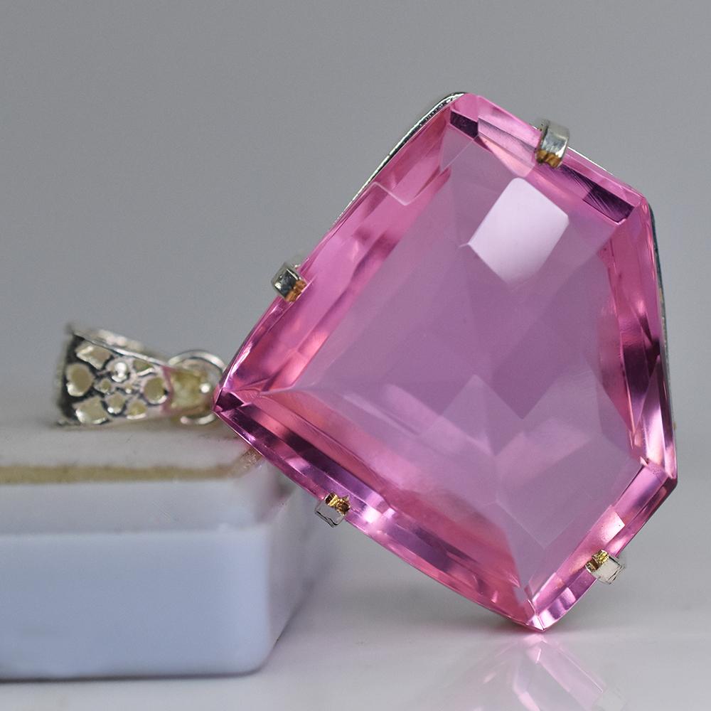 Lab Created Sapphire 103 Ct Fancy Cut Pendant Certified Sterling Silver Jewelry AI-31-NS