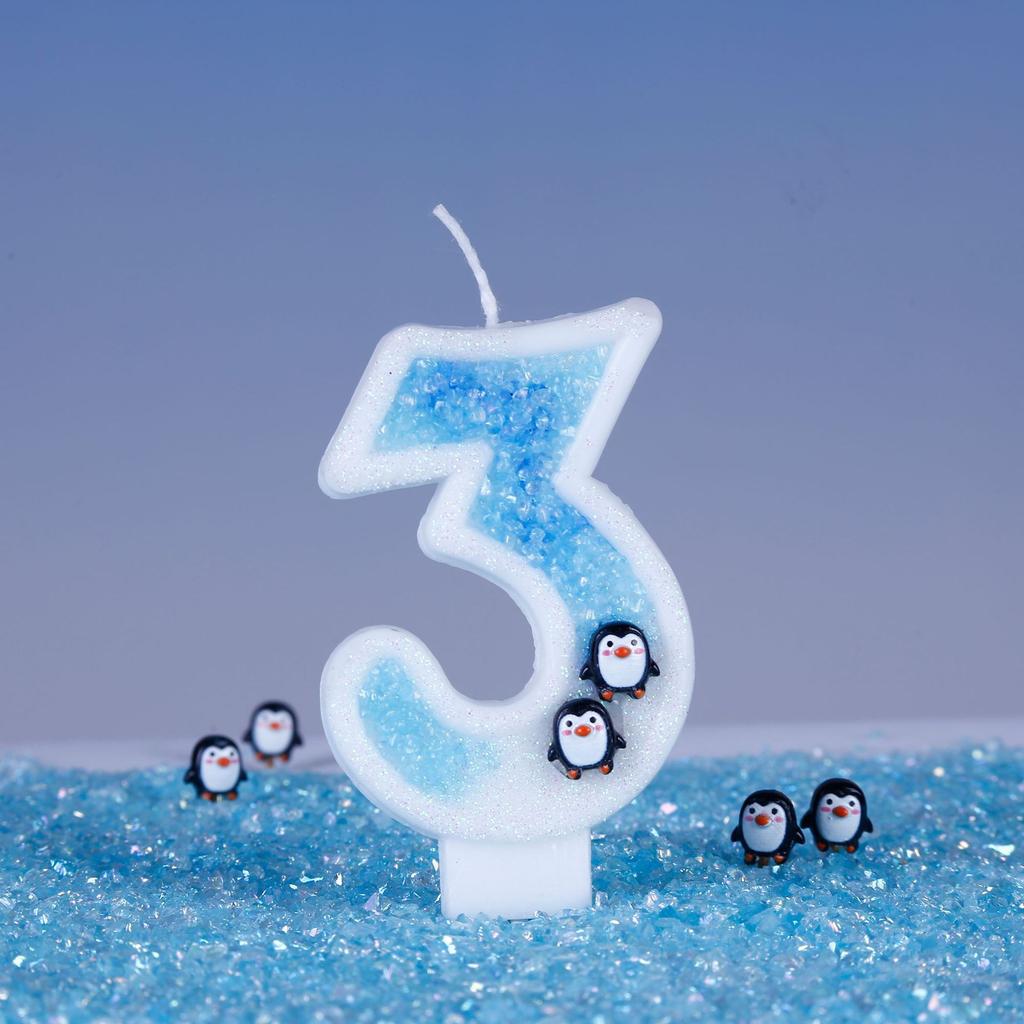 1PC Cute Penguin Birthday Number Candle 0-9 Number Candle for Birth Day Wedding Anniversary Antarctic Glacier Themed Party