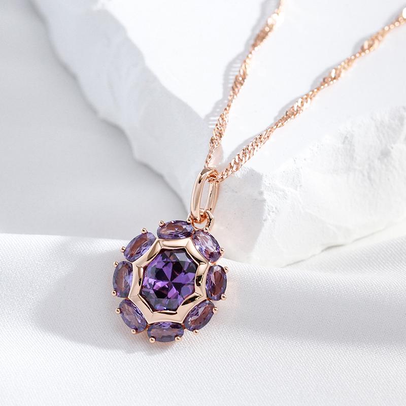Unusual Sparkling Oval Purple Natural Zircon Pendant Necklace For Women Luxury  Rose Gold Color Party Daily Jewelry