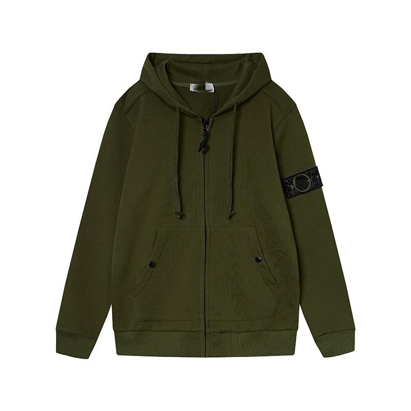 STONE Classic Solid Color Hooded Long-Sleeve Unisex Jacket with Badge – Trendy Island Style for Couples