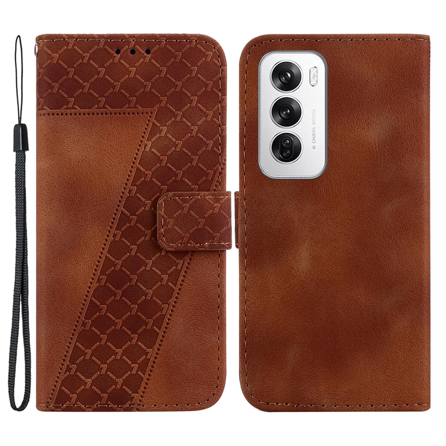 

For Oppo Reno12 5G (Global) Case 7-Shaped Pattern Imprint Leather Phone Cover Brown
