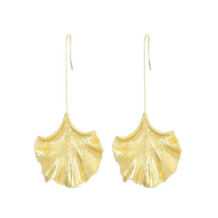 Long Ginkgo Leaf Alloy Texture Leaf Earrings Earrings Exaggerated And Personalized Fashion Trending Ear Hooks Women