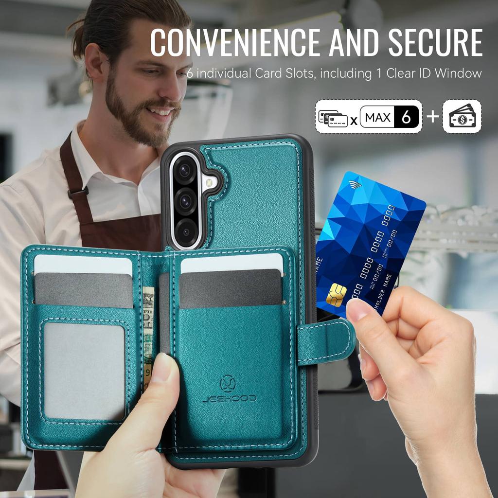 Brieftaschenhülle für Samsung Galaxy A56 A55 A54 A53 A52 A36 A35 A26 A25 A24 A17 A16, Premium 2-in-1 Abnehmbarer Magnetischer Kartenhalter