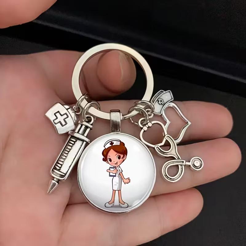 Dental Care Nurse Keychain With Medical Syringe And Stethoscope For Gift And Celebration