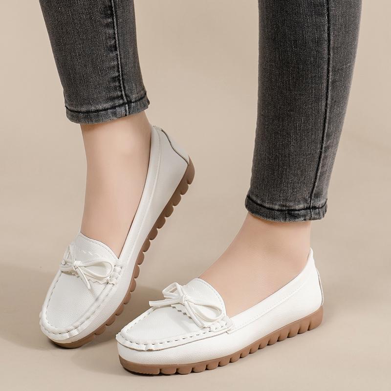 Women's Flat Shoes Autumn New Round Head Mid-mouth Butterfly Knot Soft Sole Anti-slip Wear-resistant Single Shoes