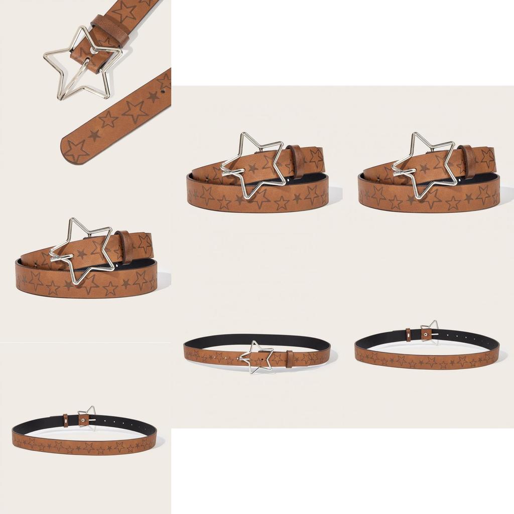 Fashionable Vintage Leather Belt With Starry Embossed Pattern For Casual Looks