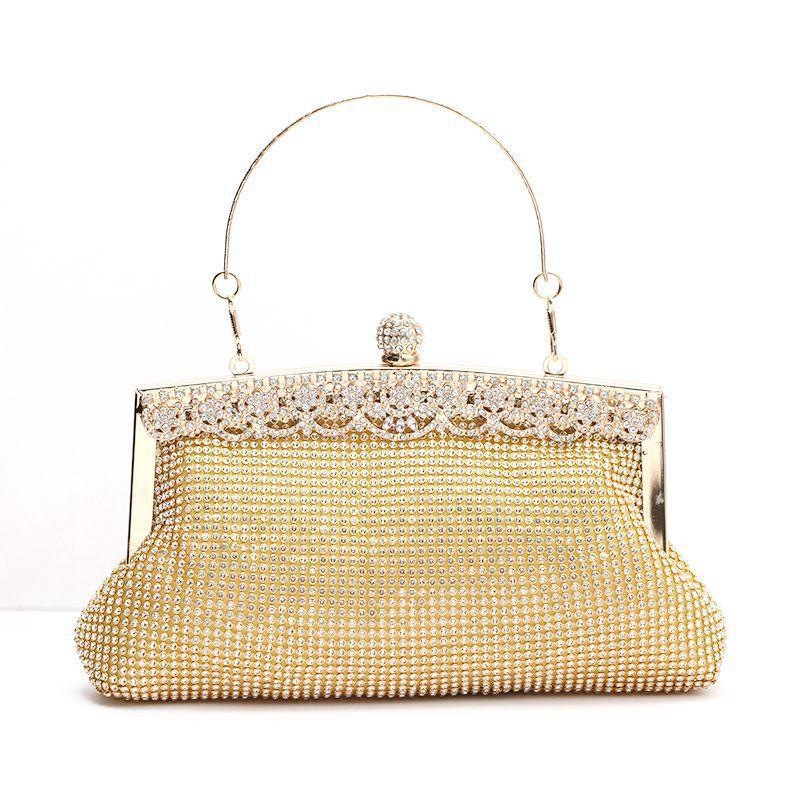 Handmade Water Diamond Evening Bag Satin Fabric with Hand Strap Wedding Banquet Clutch Bag Soft Polyester Lining Chinese Origin