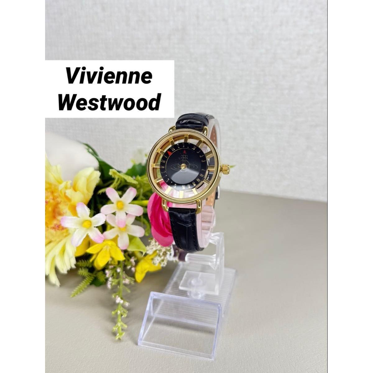 Used Rare beautiful itemVivienne Westwood Vivienne Westwood wristwatch quartz ove dial leather band black gold