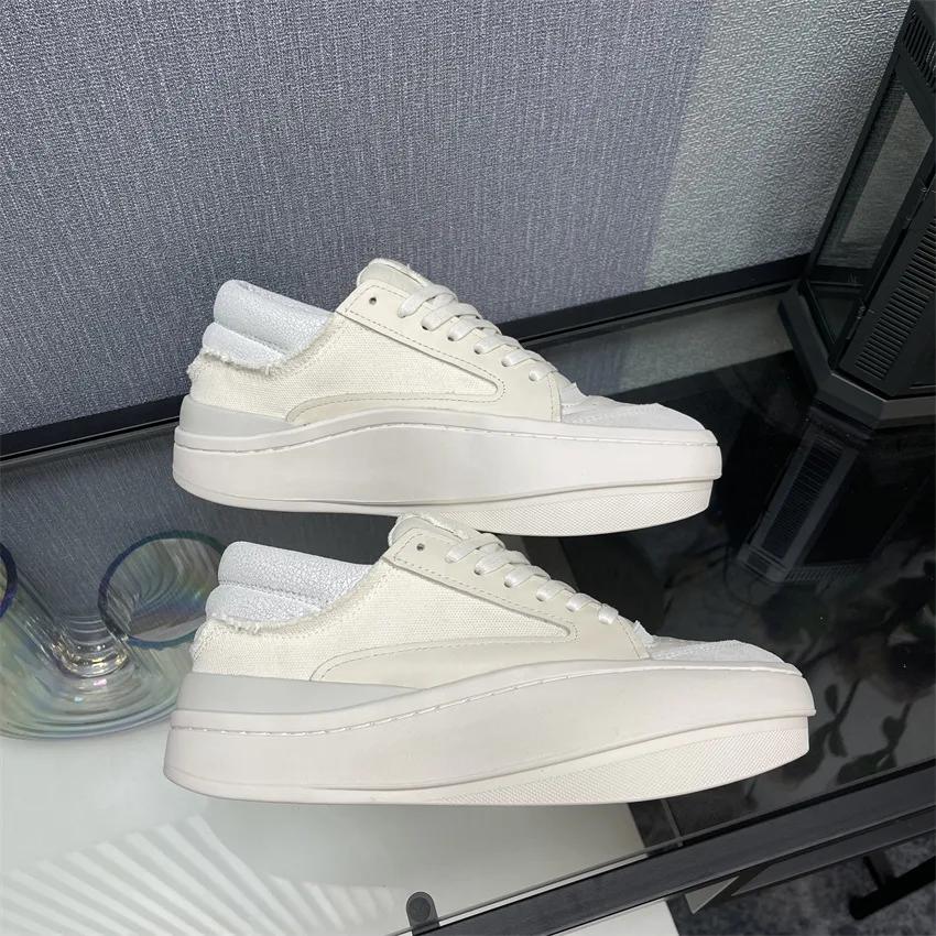 Мужские ботинки на низкой платформе повседневные из натуральной кожи роскошные на шнуровке женские кроссовки уличная одежда осенние черно-белые туфли 36 белый 15395₽