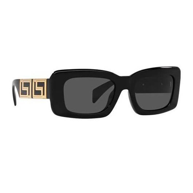 Versace Side Pattern Logo Acetate Frame Rectangular Sunglasses Women's Black 5046476 VE4444UGB187-Black 54