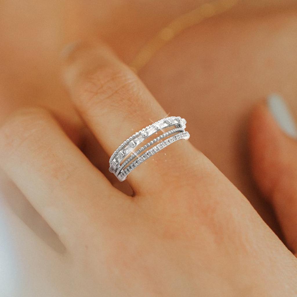 Silver Plated Multi-row Cubic Zirconia Crisscross Ring for Women Luxury Stackable Jewelry Gift