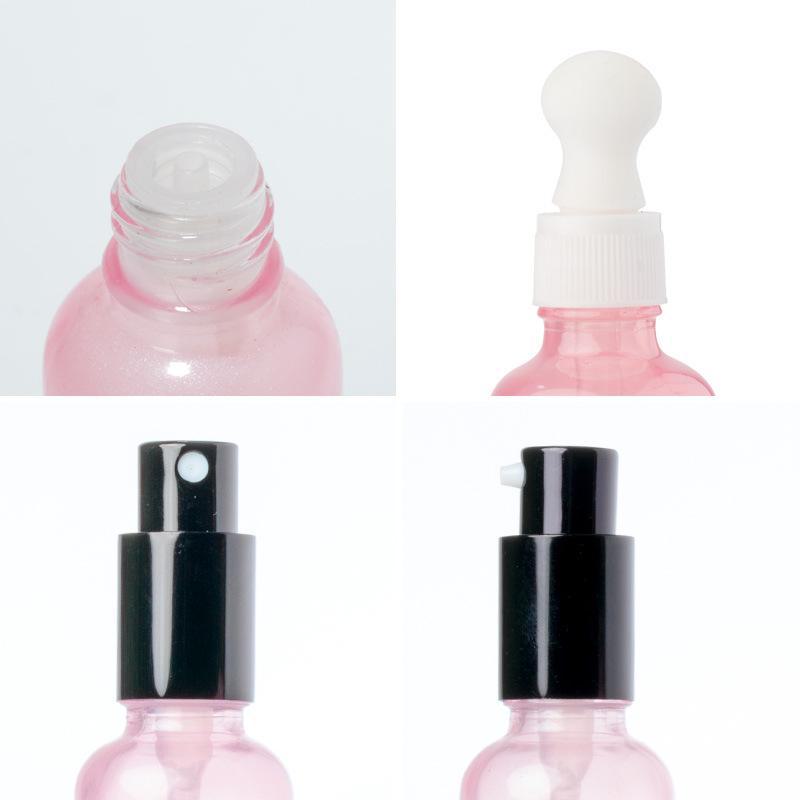 Pink Glass Perfume Bottle with Spray, Screw Cap, Essential Oil Dropper, and Lotion Dispenser
