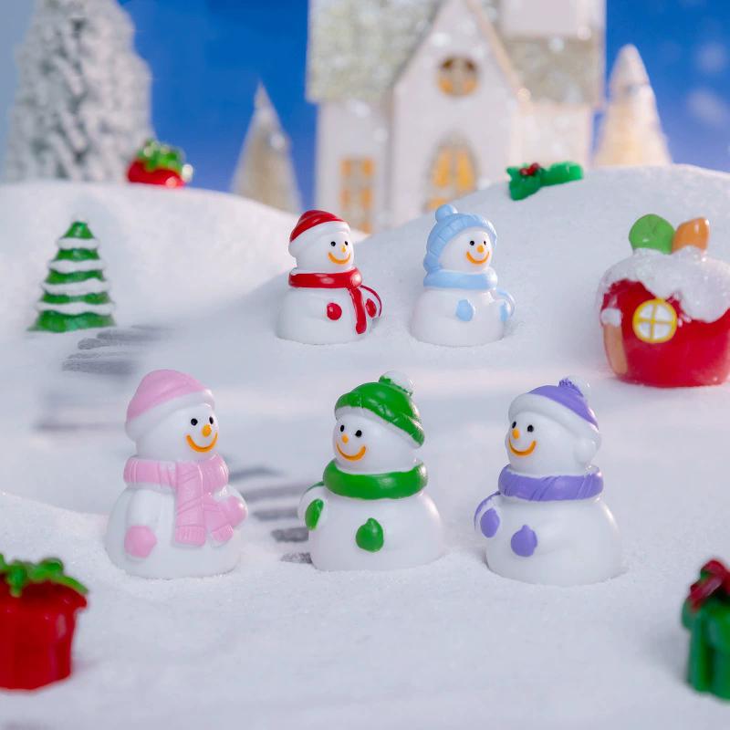 WTEMPO 12PCS 6-Color Cute Christmas Scarf Snowman Shaped Ornaments Micro-landscape Snow Scene Decorations DIY Festive Home Desktop & Car Decorations