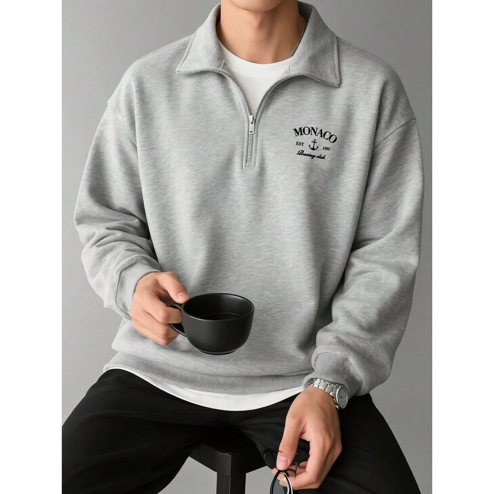 Vintage Rennstil Monaco Halbzipp Stehkragen Sweatshirt, Amerikanischer Lässiger Tägliches Vielseitiges Oberteil