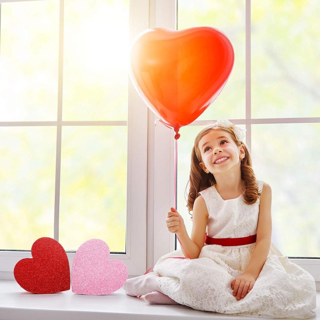 Zonon 50 Pieces 6 Inches Valentine's Day Foam Hearts Stickers Self Adhesive Large Heart Stickers Glitter Heart Foam Stickers for Valentine's Day