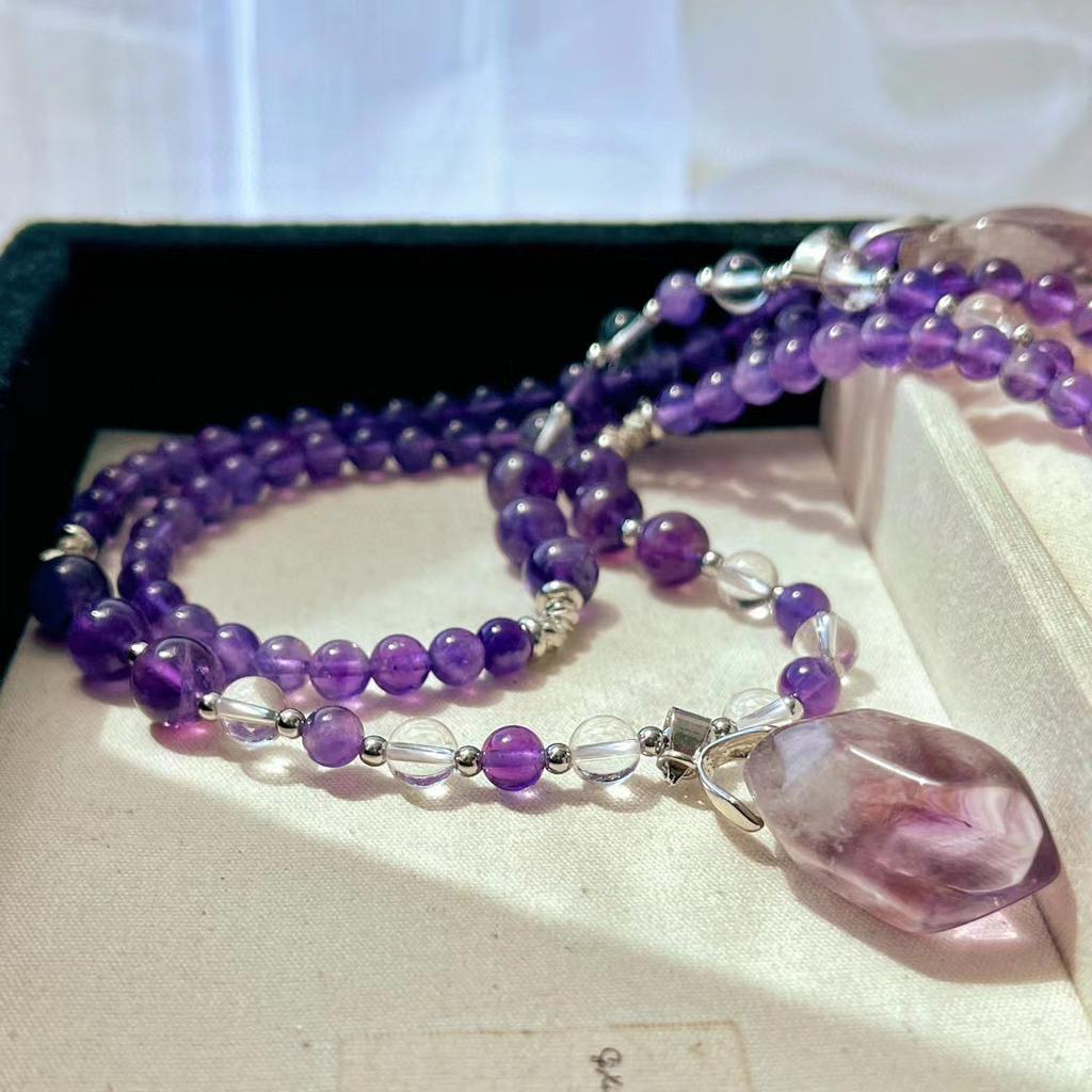 Vintage Natürliche Lavendel Natürliche Amethyst Halskette Design Sinn Perlenanhänger Schlüsselbein Kette Pullover Kette