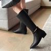 Fashion New Solid Color Cowhide 2.5cm Low Heel Knee High Boots Autumn Winter Fashion Warm Plush Red Black Spicy Girl Women Boots 34-43